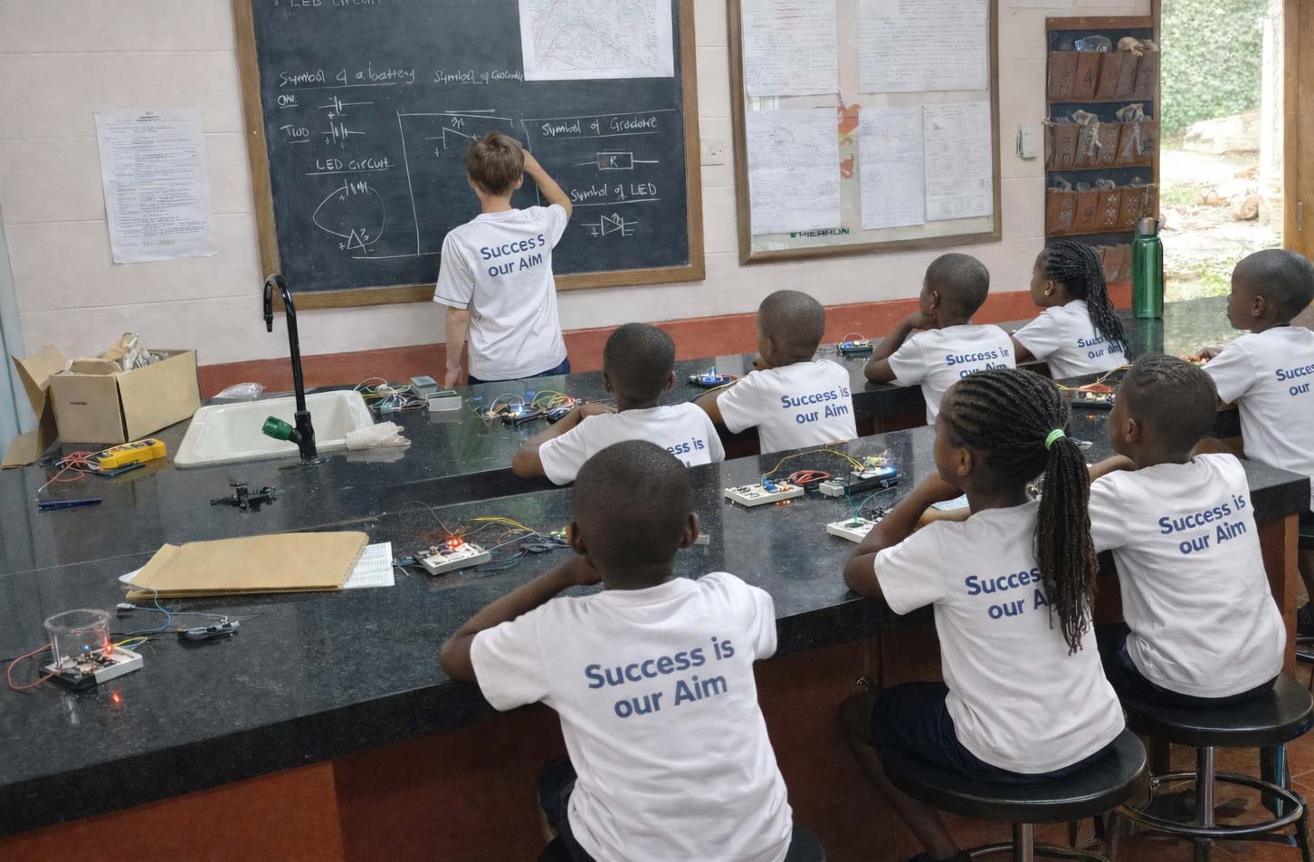 Students building robotics projects