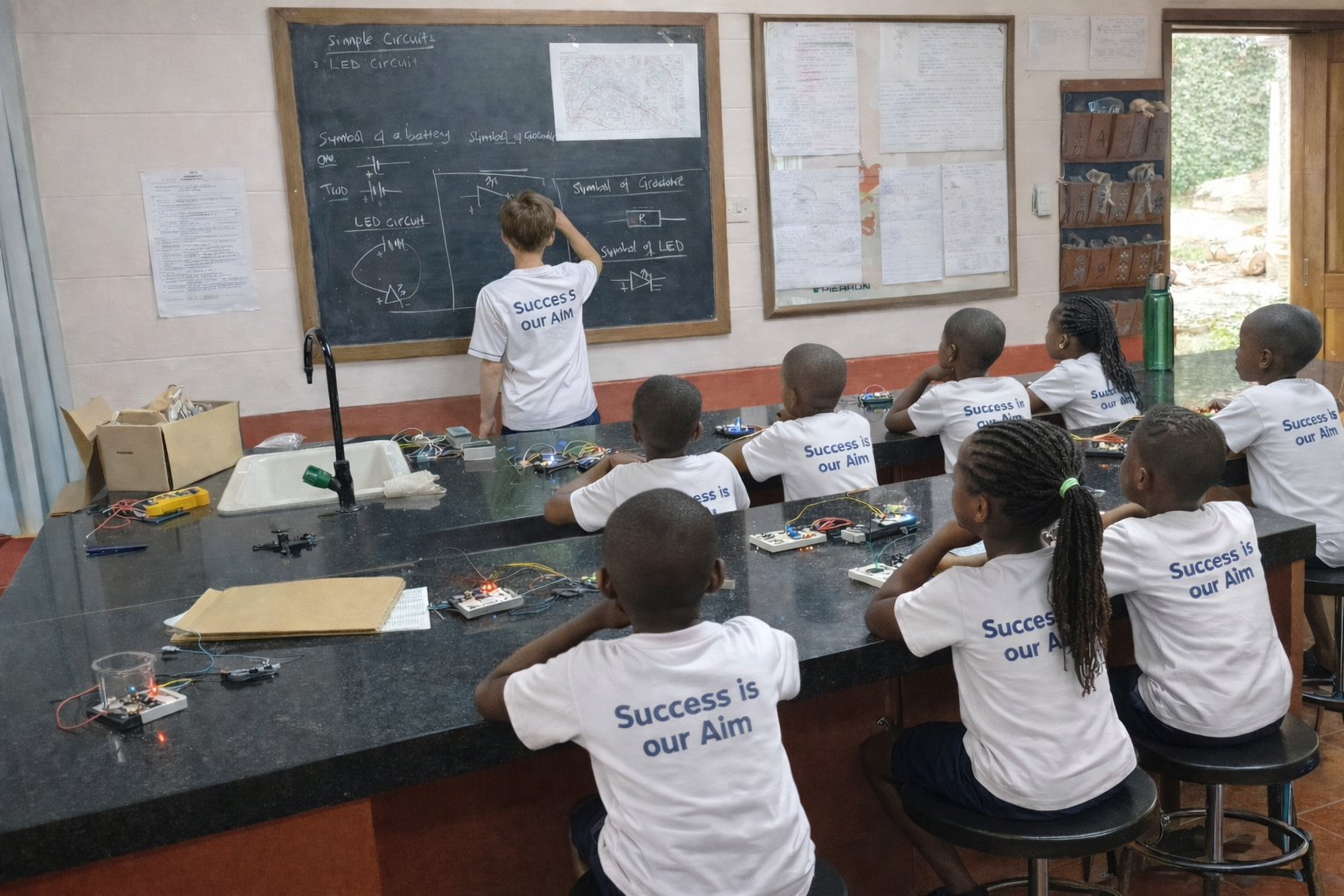 Students learning electronics