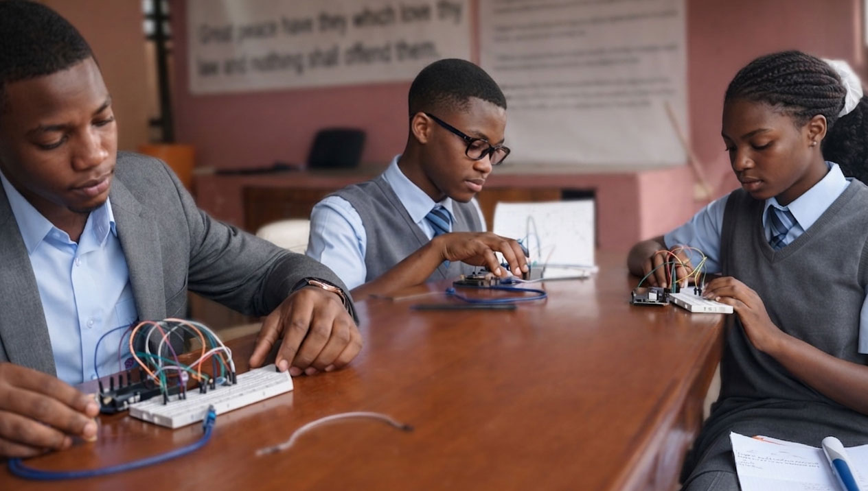 Students participating in a school STEM robotics program